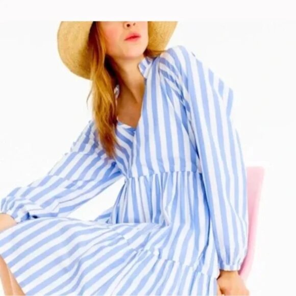 J. Crew Women's Tiered Popover Dress in Striped Cotton Poplin- Size S - Picture 14 of 15